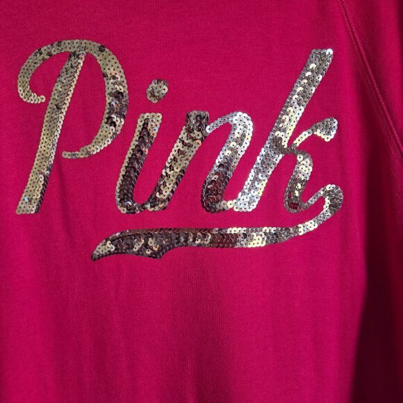 PINK Victoria's Secret Gold Sequins Bling Oversized Hoodie Pullover Red Sz S NEW - Picture 5 of 9